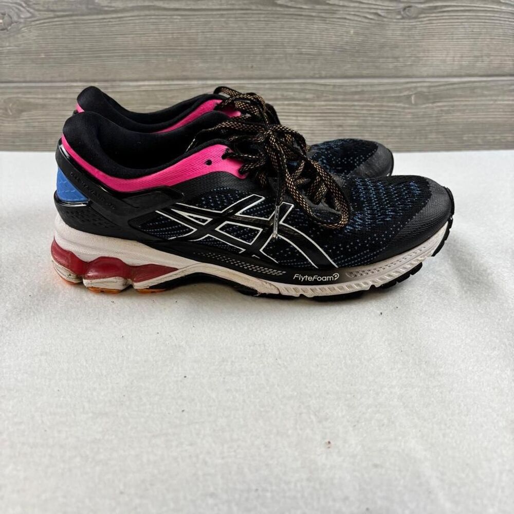 ASICS Gel Kayano 26 Running Shoes Women’s 7 Black Blue Pink FlyteFoam